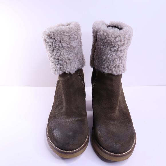 CORDANI Sherpa Suede Ankle Boot Taupe Lace Up Heeled Booties Women's 36/US 5.5 - Picture 3 of 8